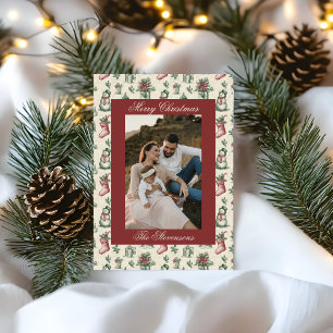 Cartão De Festividades Clássico Vintage Vermelho Toile De Jouy Foto Natal