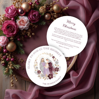 Cartão De Festividades Classy Deep Plum Glitter Holy Nativity Christmas