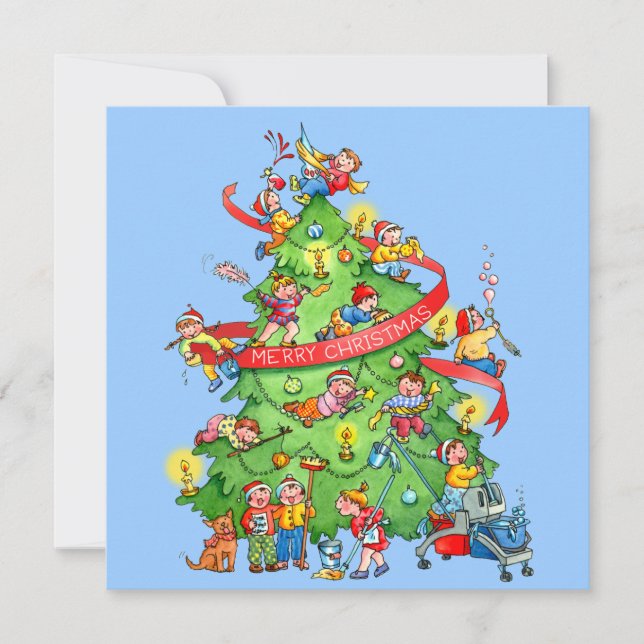 Cartão De Festividades Cleaning The Christmas Tree Holidays Greeting Card (Frente)