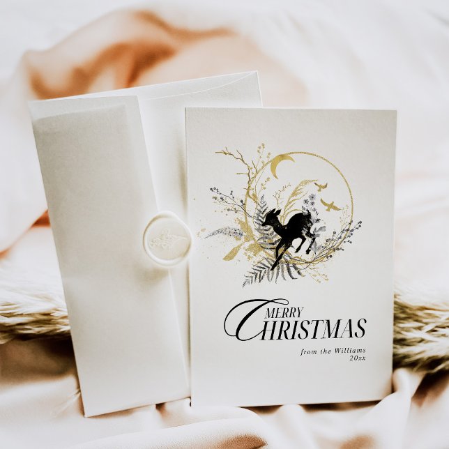 Cartão De Festividades Clessic Floral Deer Custom Photo Christmas (Criador carregado)