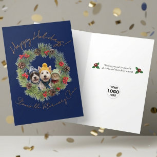 Cartão De Festividades Clínica Veterinária Logotipo Dobrado Aro Azul-Mari