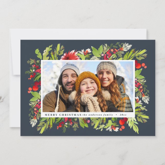 Cartão De Festividades Cloridrato de água tradicional floral + natal foli (Frente)