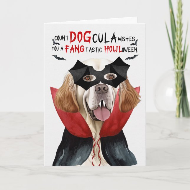 Cartão De Festividades Clumber Spaniel Dog Funny Count DOGula Halloween (Frente)