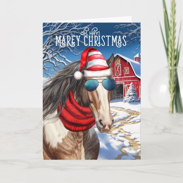 Cartão De Festividades Clydesdale Horse Funny MAREy Christmas (Frente)