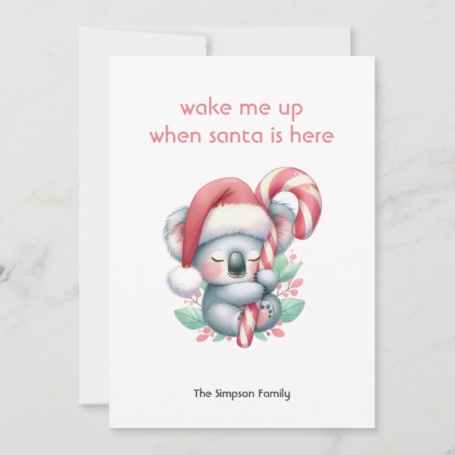 Cartão De Festividades Coala de Natal dormindo  (Frente)