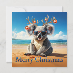 Cartão De Festividades Coala numa praia arenosa Feliz Natal