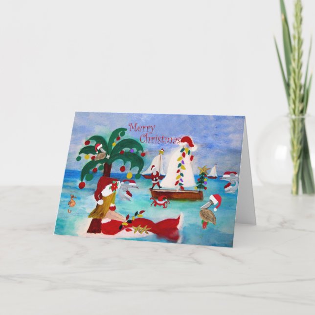 Cartão De Festividades Coastal Christmas harbor parade Holiday cards. (Frente)