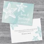 Cartão De Festividades Coaster Watercolor Beach Christmas<br><div class="desc">Elegante Beach Seasons Saudações 'Seas & Saudações' Blue Watercolor Starfish Holiday Card. Uma peça divertida em 'Saudações do Seasons' com 'Mares e Saudações' (você pode mudar para as palavras clássicas se quiser). Bela e simples praia moderna tematizada impressão. Um fundo azul-lacrimejante com hetero branco de estrelas-do-mar do oceano! É claro...</div>