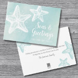 Cartão De Festividades Coaster Watercolor Beach Christmas<br><div class="desc">Elegante Beach Seasons Saudações 'Seas & Saudações' Blue Watercolor Starfish Holiday Card. Uma peça divertida em 'Saudações do Seasons' com 'Mares e Saudações' (você pode mudar para as palavras clássicas se quiser). Bela e simples praia moderna tematizada impressão. Um fundo azul-lacrimejante com hetero branco de estrelas-do-mar do oceano! É claro...</div>