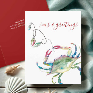Cartão De Festividades Coaster Watercolor Crab Beach Christmas
