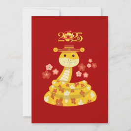 Cartão De Festividades Cobra Dourada com Flores Ano Novo Lunar