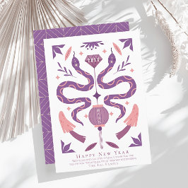 Cartão De Festividades Cobra e Cogumelo Foto Branca Chinês Ano Novo