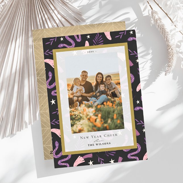 Cartão De Festividades Cobra e Cogumelo Preto 2 Foto Chinês Ano Novo (Criador carregado)