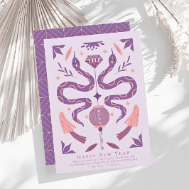 Cartão De Festividades Cobra e Mushroom Foto Roxo Chinês Ano Novo