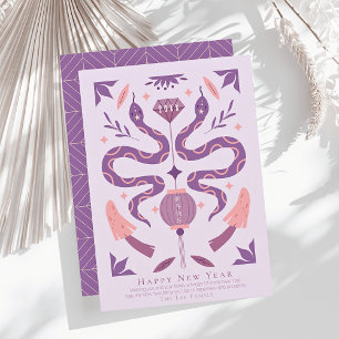 Cartão De Festividades Cobra e Mushroom Foto Roxo Chinês Ano Novo