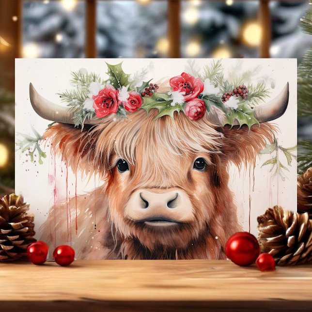 Cartão De Festividades Cobra Floral Cura-Cama Bebê Highland Vaca Natal (Criador carregado)