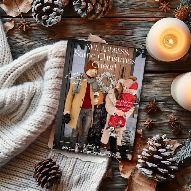 Cartão De Festividades Cobrir da nova família de fotos de Natal (New Home Family photo Christmas magazine cover Holiday Card)