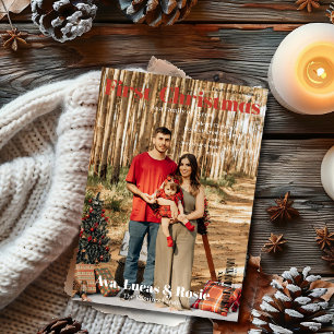 Cartão De Festividades Cobrir da revista Primeiro Natal como uma família