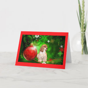 Cartão De Festividades Cocker Spaniel Christmas Card Stars Red BallGreen2