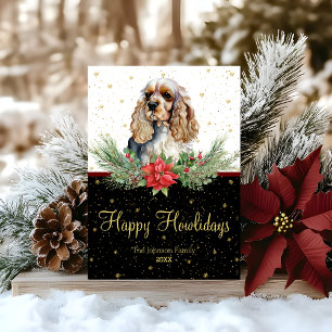 Cartão De Festividades Cocker Spaniel de Aquarela Cachorro Feliz Natal