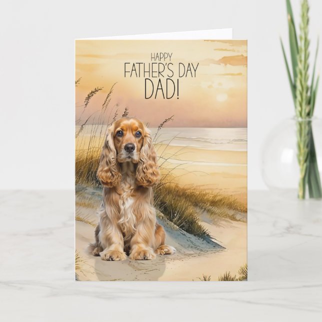 Cartão De Festividades Cocker Spaniel Dog Sunset Beach Father's Day (Frente)