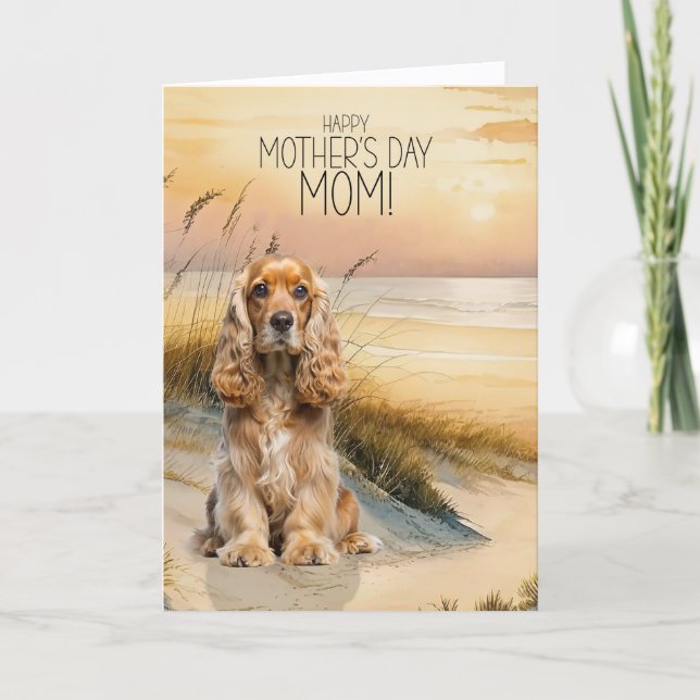 Cartão De Festividades Cocker Spaniel Dog Sunset Beach Mother's Day (Frente)