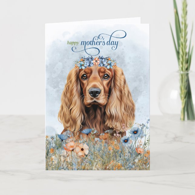 Cartão De Festividades Cocker Spaniel Dog Wildflowers Mother's Day (Frente)