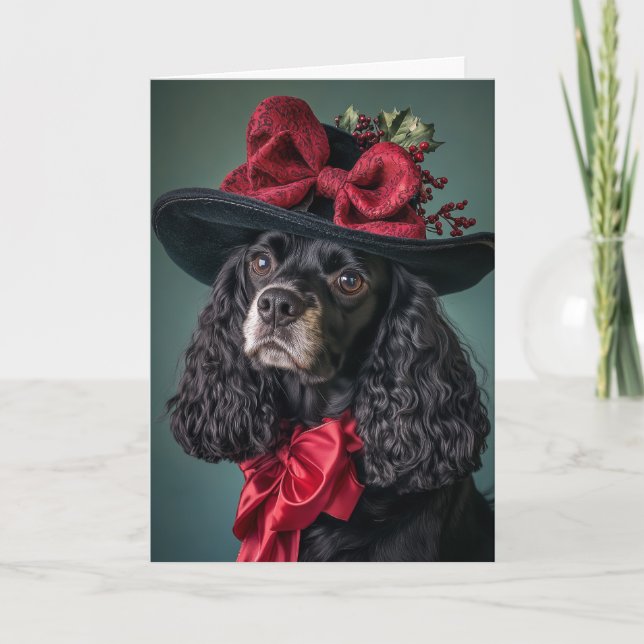 Cartão De Festividades Cocker Spaniel Natal Elegante Cão Vitoriano (Frente)