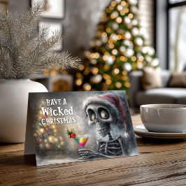 Cartão De Festividades Cocktail e Esqueleto de Natal