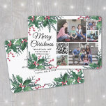 Cartão De Festividades Código QR Colagem de Foto Holly Greenery 5<br><div class="desc">Este ano comemora as maravilhas alegres da tecnologia moderna com uma divertida placa interativa de colagem de fotos com código QR. Compartilhe cinco das suas fotografias favoritas, bem como uma mensagem de vídeo, música, álbum de fotografias ou outro Web site online. Todo o texto nesta modelo é simples de personalizar...</div>