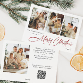 Cartão De Festividades Código QR de Foto Mínimo de Natal 5 Elegante