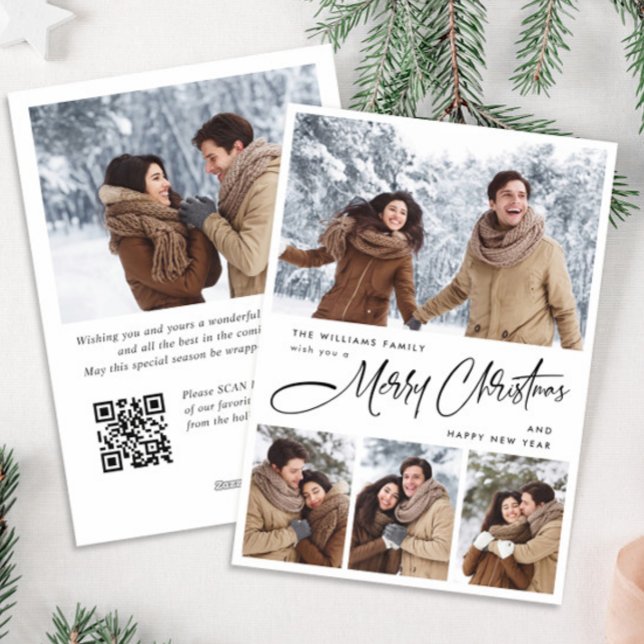Cartão De Festividades Código QR de Foto Mínimo de Natal 5 Elegante (Criador carregado)