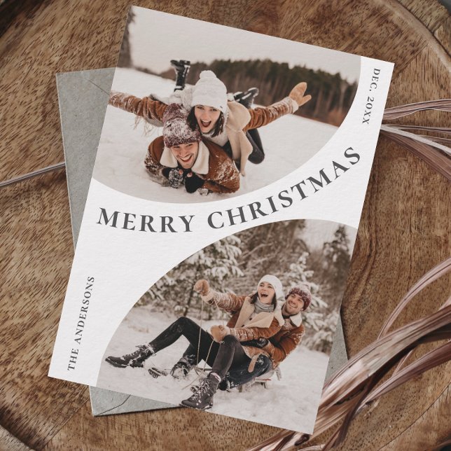 Cartão De Festividades Código QR de Natal do Elegante Simples Na moda 3 F (Simple Elegant Stylish 3 PHOTO Christmas QR code Holiday Card)