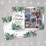 Cartão De Festividades Código QR Feliz Natal Holly Greenery Uma Foto<br><div class="desc">Este ano comemora as maravilhas alegres da tecnologia moderna com uma divertida placa interativa de colagem de fotos com código QR. Compartilhe uma das suas fotografias favoritas, bem como uma mensagem de vídeo, música, álbum de fotografias ou outro Web site online. Todo o texto nesta modelo é simples de personalizar...</div>