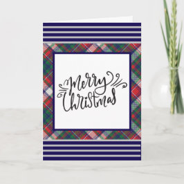 Cartão De Festividades Código QR Xadrez Natal Vermelho Azul Tartan Vintag