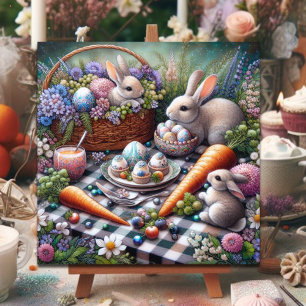 Cartão De Festividades Coelhinho Caprichoso Piquenique de Páscoa Flores R