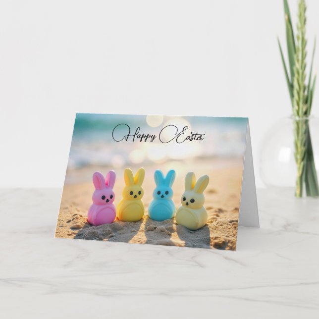 Cartão De Festividades Coelhinho Da Páscoa Peeps On Beach (Frente)