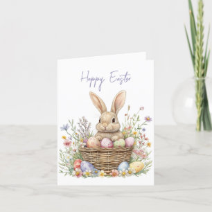Cartão De Festividades Coelhinho de Aquarela Adorável e Frio de Ovos de P