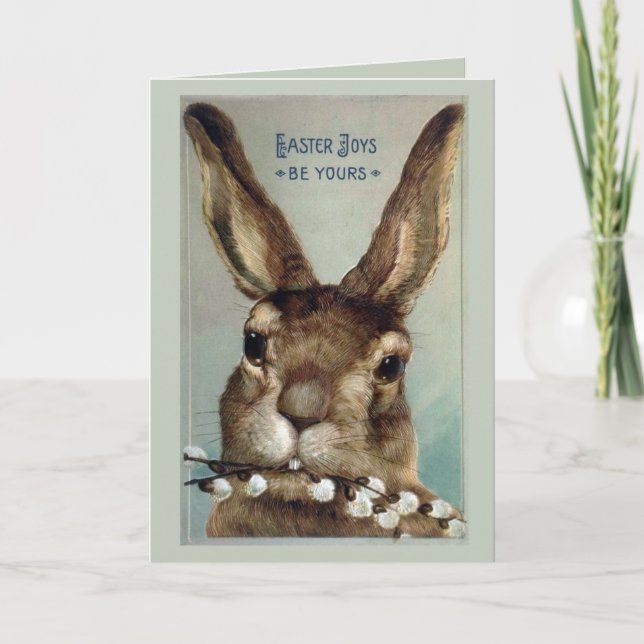 Cartão De Festividades Coelhinho de coelho de Páscoa com ramo de salgueir (Frente)