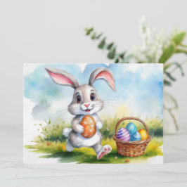 Cartão De Festividades Coelhinho de Páscoa de Aquarela Bonita