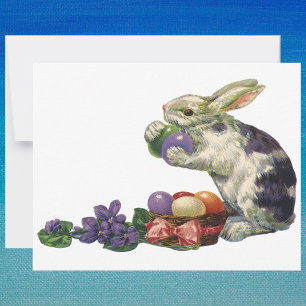 Cartão De Festividades Coelhinho de Páscoa vitoriano, flores e ovos