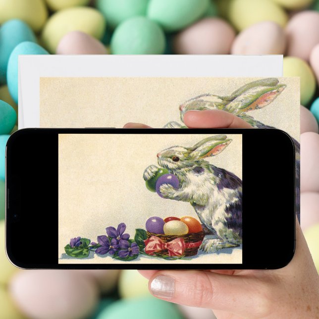 Cartão De Festividades Coelhinho de Páscoa vitoriano, flores e ovos (Criador carregado)