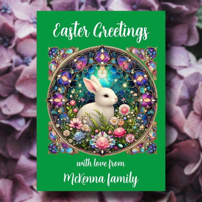 Cartão De Festividades Coelhinho de Vidro Verde Elegante (Criador carregado)