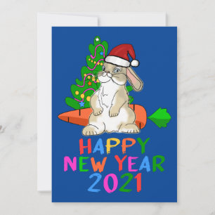 Cartão De Festividades Coelhinho Divertido Feliz Ano Novo 2021
