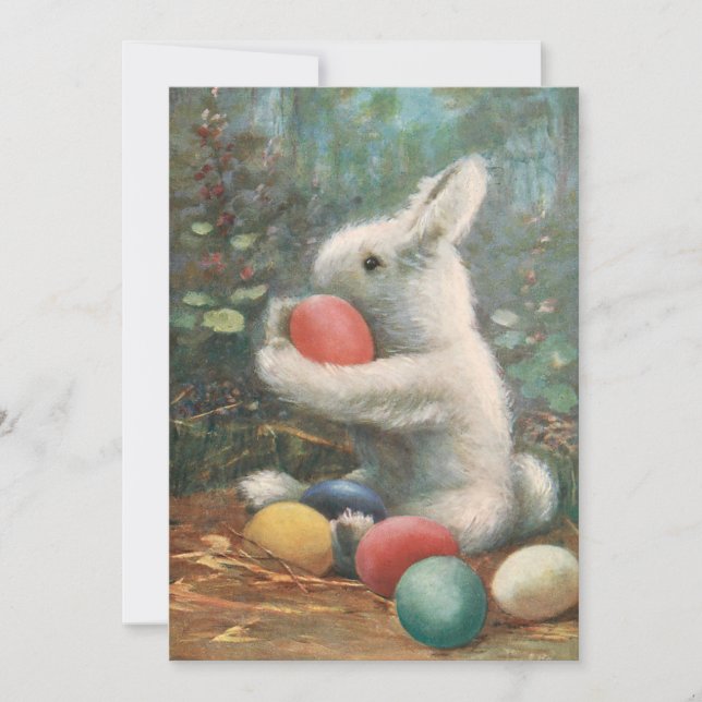 Cartão De Festividades Coelhinho e Ovos da Páscoa com Fofos (Frente)