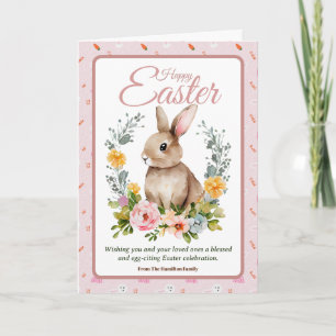 Cartão De Festividades Coelhinho Floral de Aquarela Adorável na Coroa da