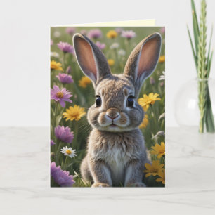 Cartão De Festividades Coelhinho no Campo das Flores da primavera