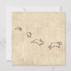 Cartão De Festividades Coelhinho-Vintage Bonny Themed Saltando Coelhos Ar