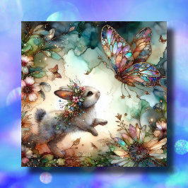 Cartão De Festividades Coelhinhos Bonitos E Borboletas De Vidro Arrefecid