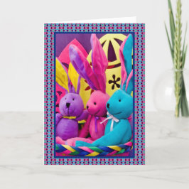Cartão De Festividades Coelhinhos Coloridos da Páscoa II